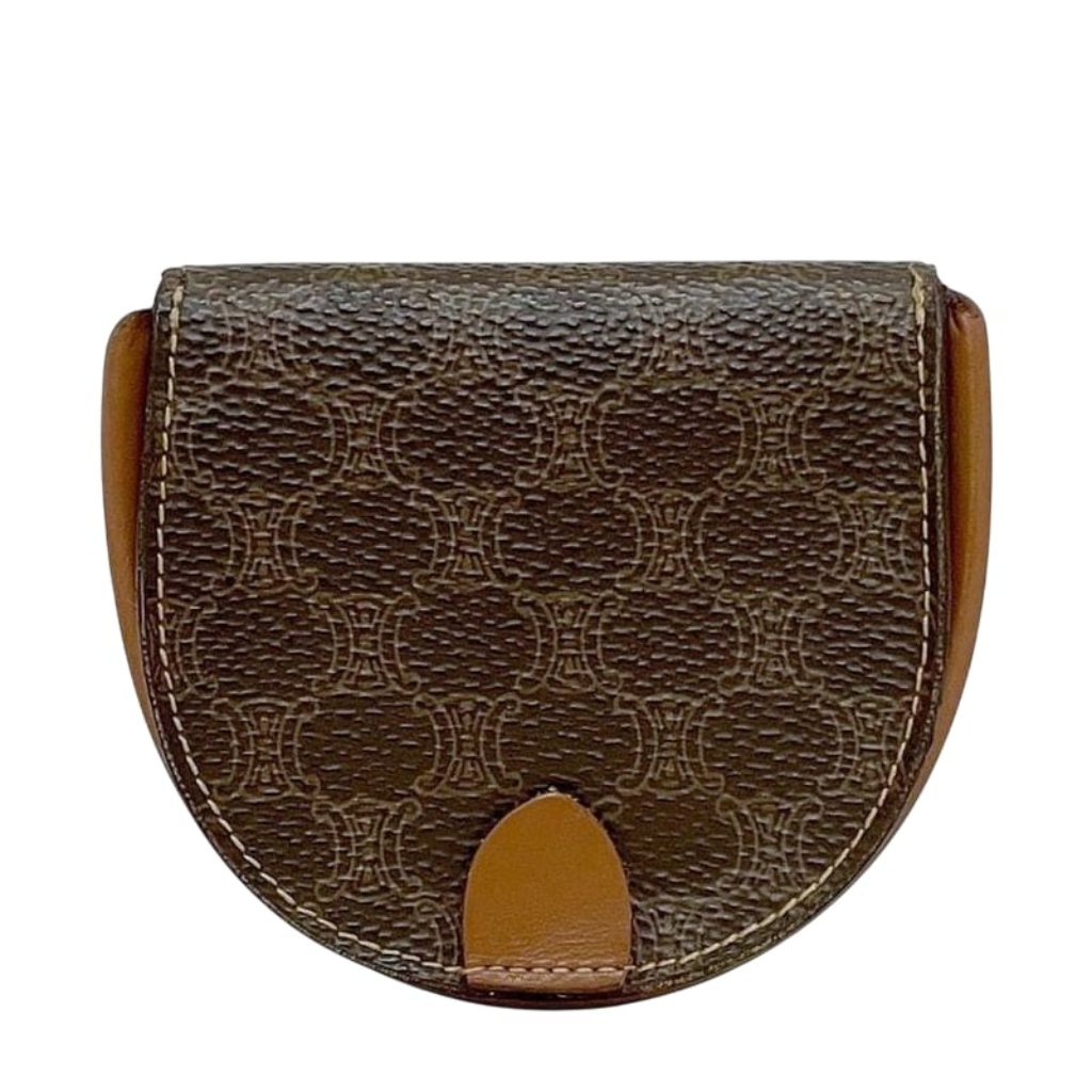 Celine Coin Case Brown Macadam Coin Purse Leather